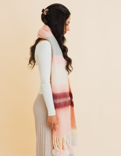Load image into Gallery viewer, Contrast Color Stripes Chunky Pom Tassel Scarf

