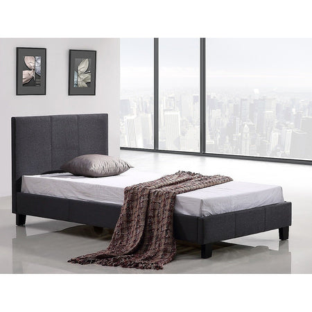 Single Bed Frame Grey Linen Fabric