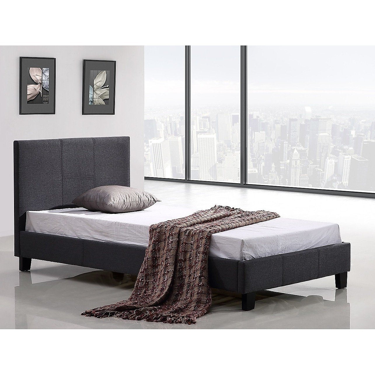 Single Bed Frame Grey Linen Fabric