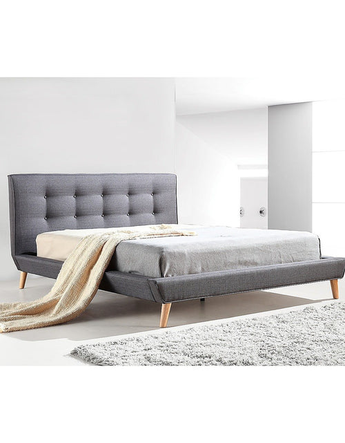 Load image into Gallery viewer, Double Linen Fabric Bed with Button Tufted Headboard - Grey
