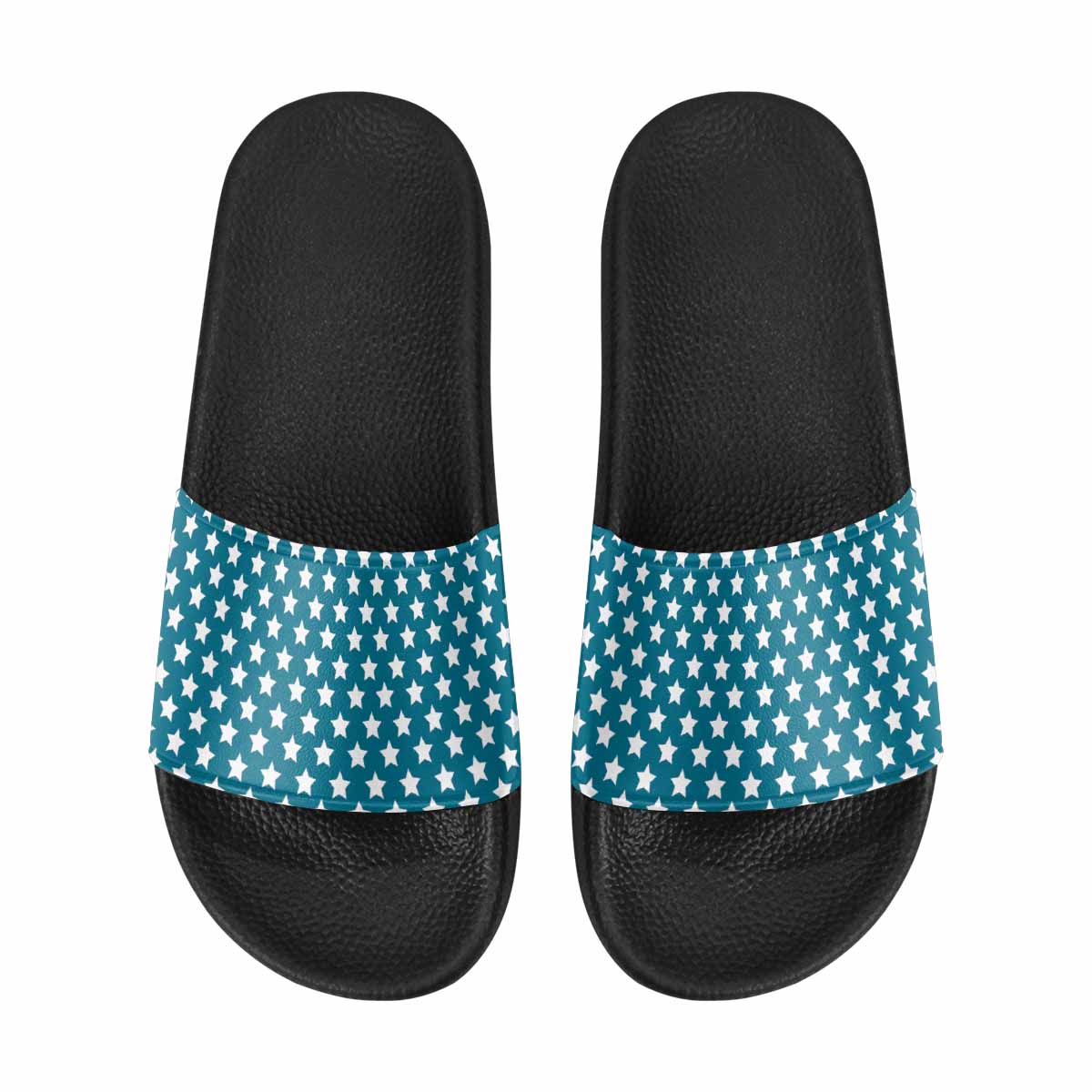 Mens Slide Sandals, Aqua Blue and White Stars