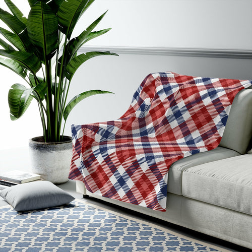 Load image into Gallery viewer, Red and Blue Plaid Plush Blanket Throw
