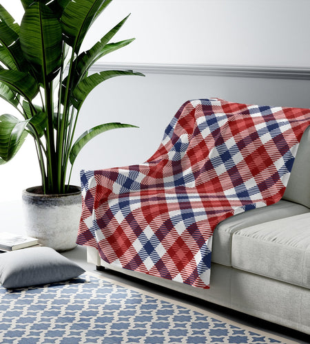 Red and Blue Plaid Plush Blanket Throw