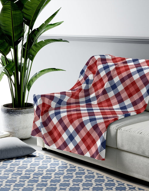 Load image into Gallery viewer, Red and Blue Plaid Plush Blanket Throw
