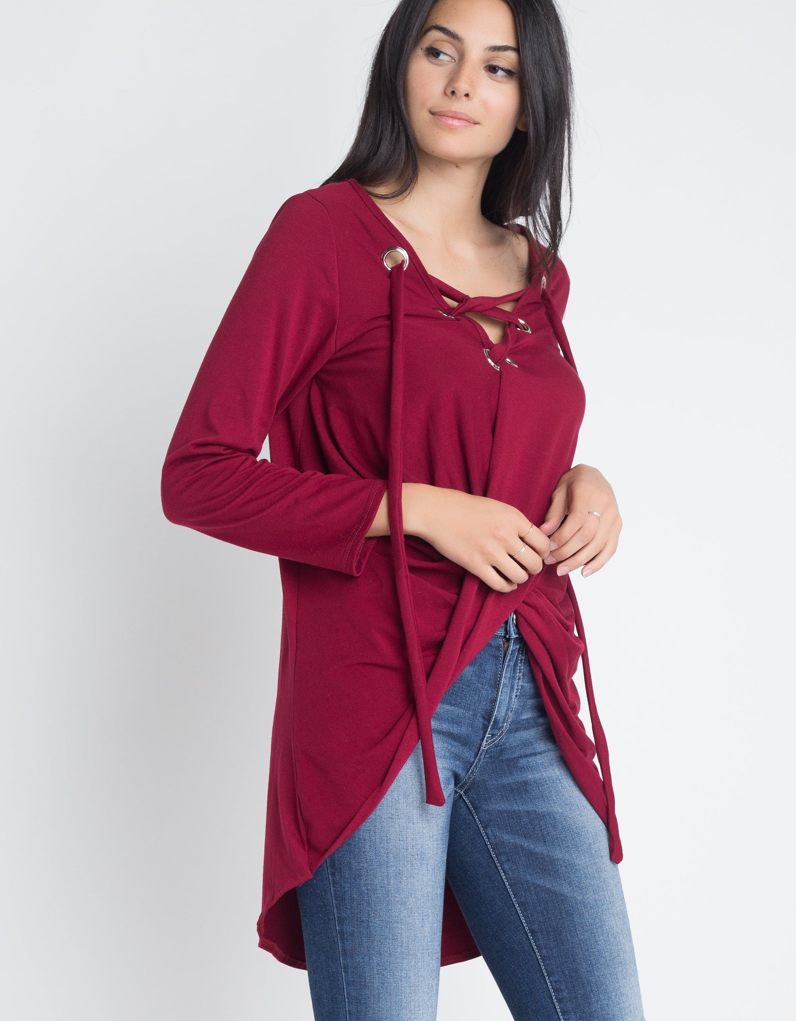 Women's Lace Up Wrap Long Sleeve Top