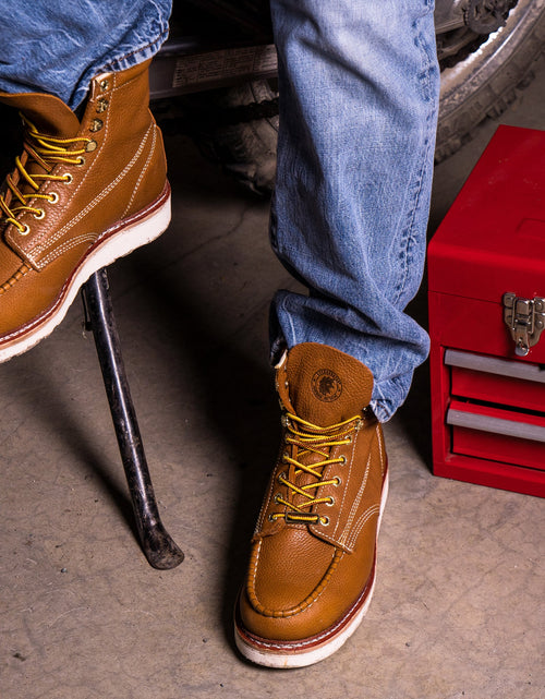 Load image into Gallery viewer, ROCKROOSTER Norwood Men&#39;s 6 inch Brown soft toe wedge work boots with
