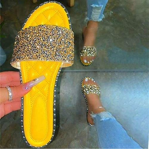 Load image into Gallery viewer, Crystal  Women Slippers Bling Bling Flats Female Beach Shoes Summer
