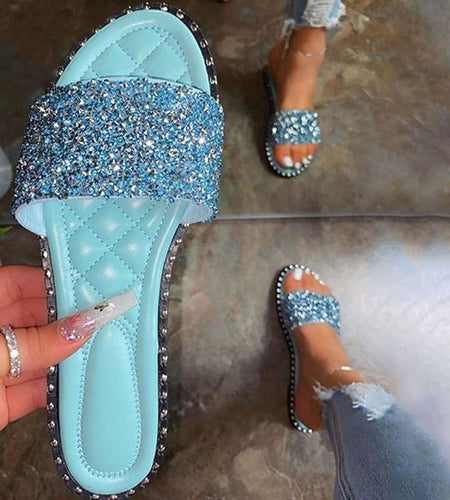 Crystal  Women Slippers Bling Bling Flats Female Beach Shoes Summer