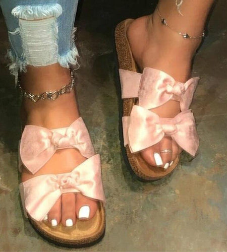 Women Slides 2 Straps Comfy Bow Slide Sandals Pink