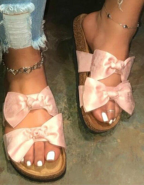 Load image into Gallery viewer, Women Slides 2 Straps Comfy Bow Slide Sandals Pink
