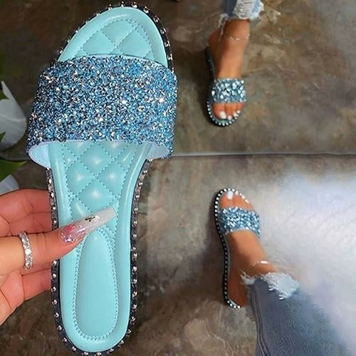 Load image into Gallery viewer, Crystal  Women Slippers Bling Bling Flats Female Beach Shoes Summer
