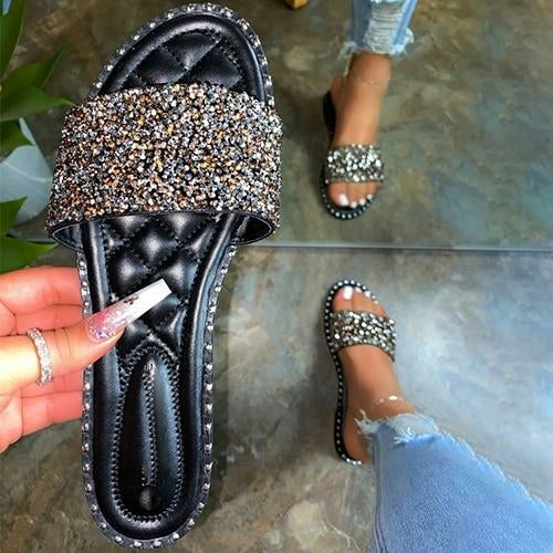 Load image into Gallery viewer, Crystal  Women Slippers Bling Bling Flats Female Beach Shoes Summer
