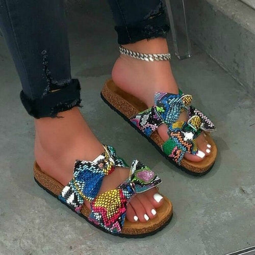 Load image into Gallery viewer, Women Slides 2 Straps Comfy Bow Slide Sandals Snake
