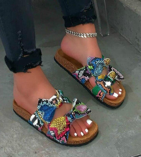 Women Slides 2 Straps Comfy Bow Slide Sandals Snake