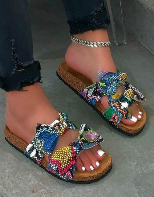 Load image into Gallery viewer, Women Slides 2 Straps Comfy Bow Slide Sandals Snake
