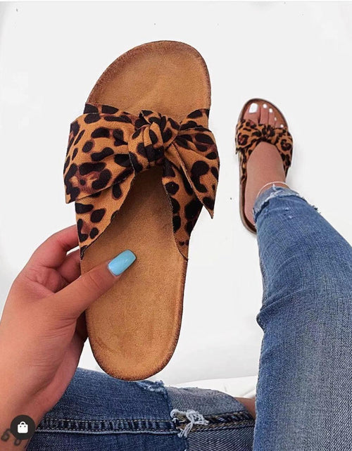 Load image into Gallery viewer, Women Slides 1 Straps Comfy Bow Slide Sandals Leopard
