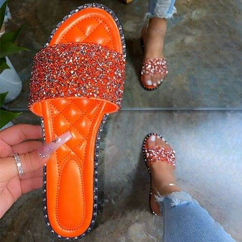 Load image into Gallery viewer, Crystal  Women Slippers Bling Bling Flats Female Beach Shoes Summer
