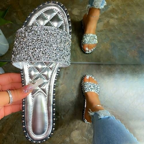 Load image into Gallery viewer, Crystal  Women Slippers Bling Bling Flats Female Beach Shoes Summer
