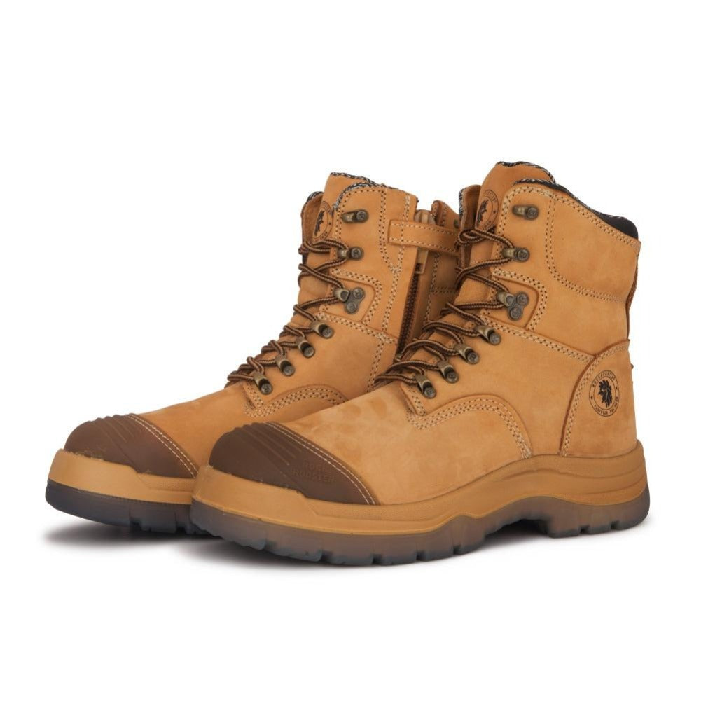 ROCKROOSTER Kimberly Tan 7 inch Zip-sided Steel Toe Leather Work Boots