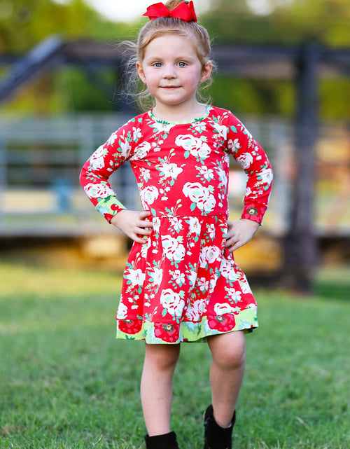 Load image into Gallery viewer, AnnLoren Girls Boutique Christmas Floral Long Sleeve Cotton Party
