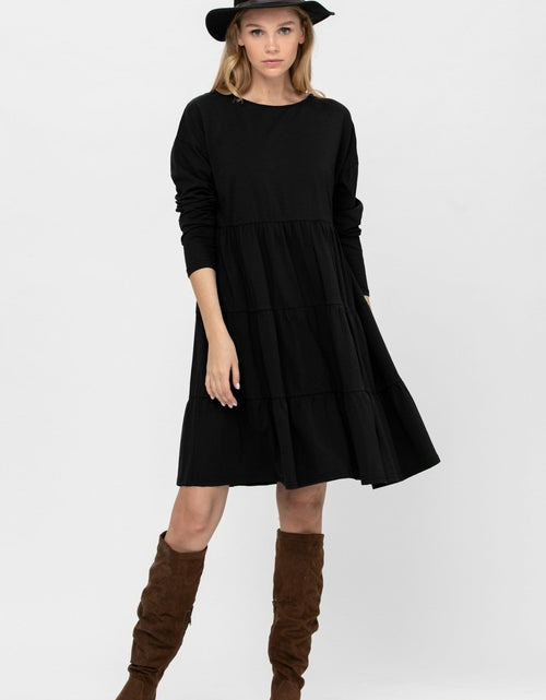 Load image into Gallery viewer, Long Sleeve 3 Tiered Casual Flared Cotton Mini Dress
