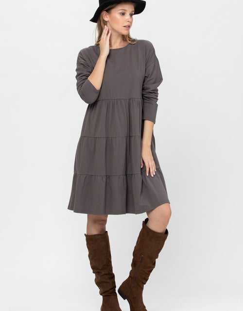 Load image into Gallery viewer, Long Sleeve 3 Tiered Casual Flared Cotton Mini Dress
