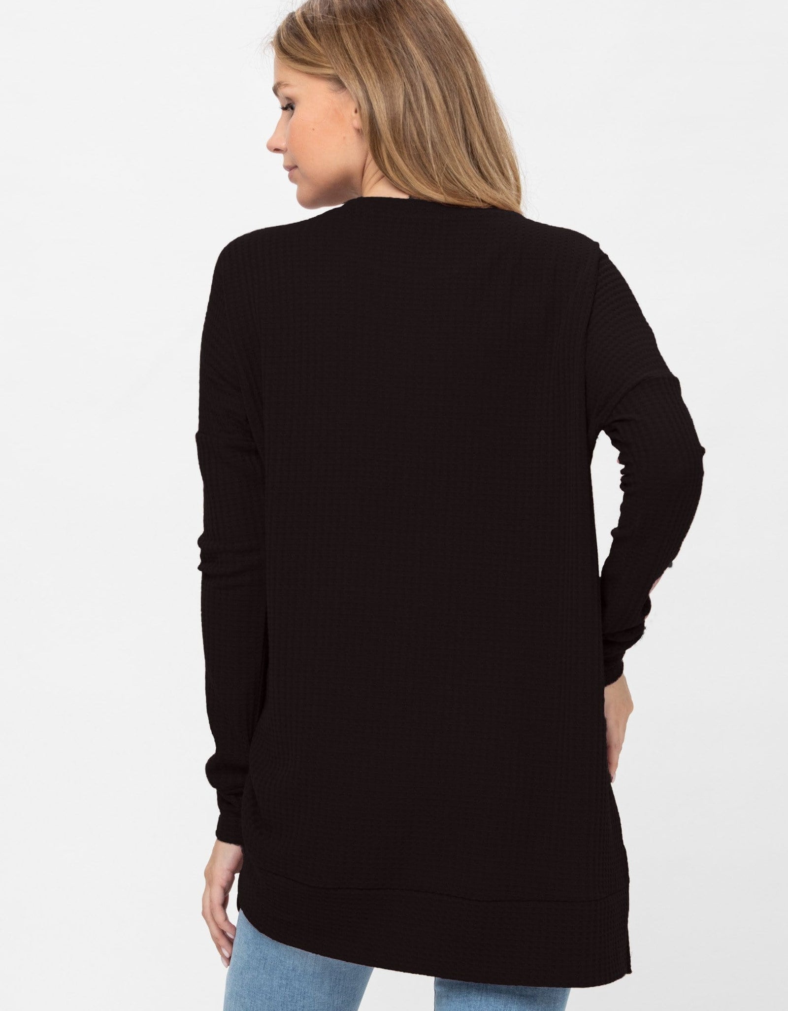 Long Sleeve Waffle Knit Sweater Round Neck Solid Color Pullover Dress