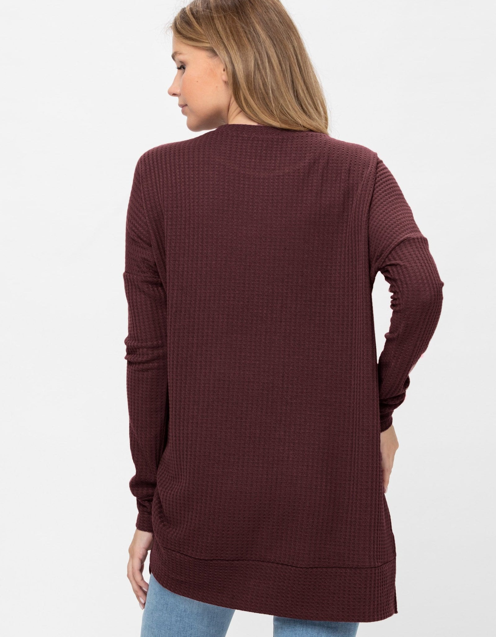 Long Sleeve Waffle Knit Sweater Round Neck Solid Color Pullover Dress