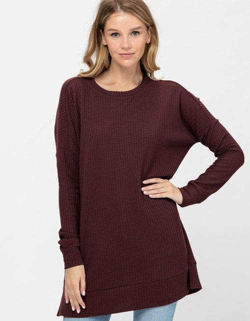 Load image into Gallery viewer, Long Sleeve Waffle Knit Sweater Round Neck Solid Color Pullover Dress
