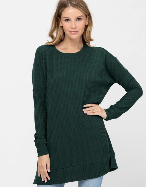 Load image into Gallery viewer, Long Sleeve Waffle Knit Sweater Round Neck Solid Color Pullover Dress
