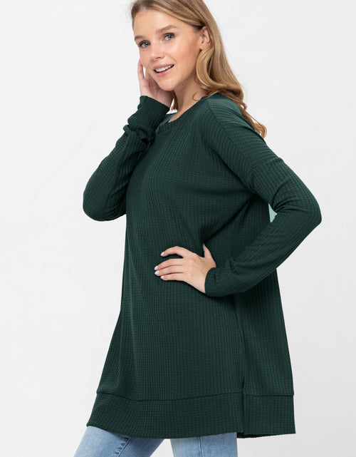 Load image into Gallery viewer, Long Sleeve Waffle Knit Sweater Round Neck Solid Color Pullover Dress
