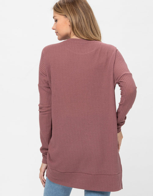 Load image into Gallery viewer, Long Sleeve Waffle Knit Sweater Round Neck Solid Color Pullover Dress
