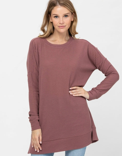 Load image into Gallery viewer, Long Sleeve Waffle Knit Sweater Round Neck Solid Color Pullover Dress
