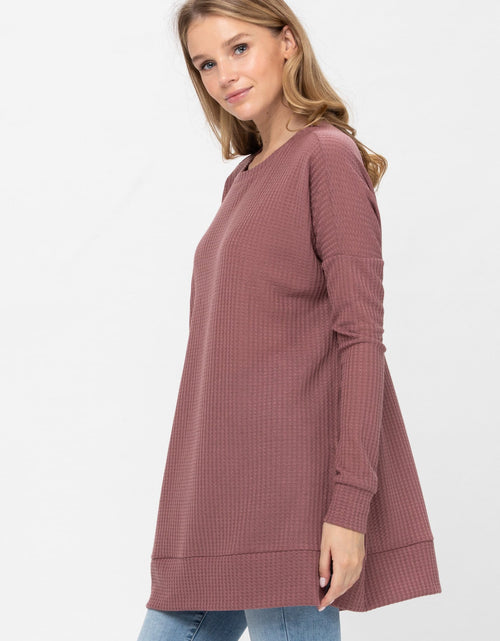 Load image into Gallery viewer, Long Sleeve Waffle Knit Sweater Round Neck Solid Color Pullover Dress
