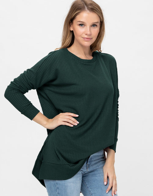 Load image into Gallery viewer, Long Sleeve Waffle Knit Sweater Round Neck Solid Color Pullover Dress
