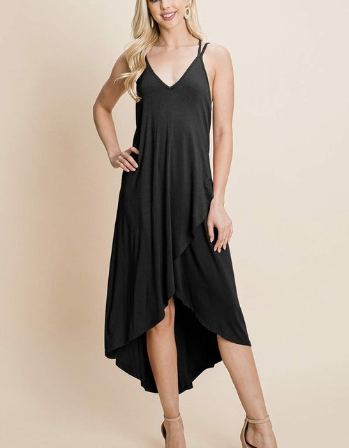 Load image into Gallery viewer, Deep V Cami High Low Hem Crisscrossing Straps Casual Dress
