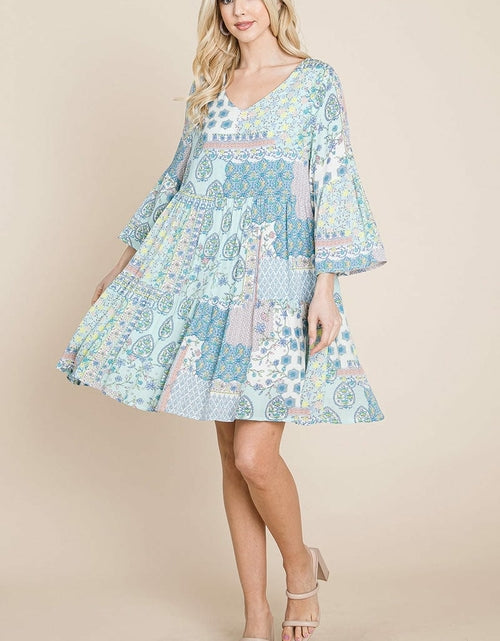 Load image into Gallery viewer, 3/4 Sleeve Pleated Floral Flowy Boho swing dresses
