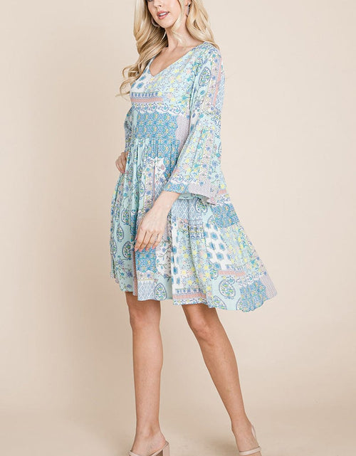 Load image into Gallery viewer, 3/4 Sleeve Pleated Floral Flowy Boho swing dresses
