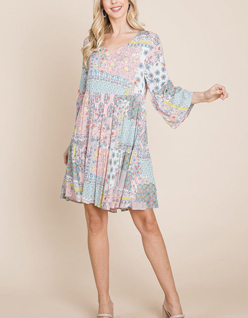 Load image into Gallery viewer, 3/4 Sleeve Pleated Floral Flowy Boho swing dresses
