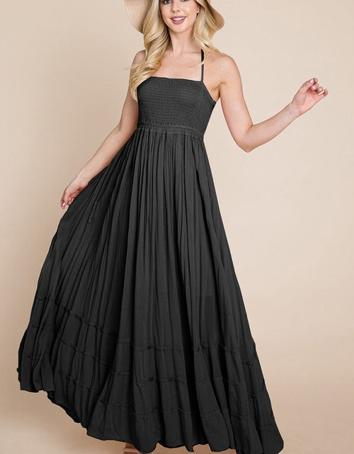 Load image into Gallery viewer, Smocked Flowy Boho Pleated Backless Maxi Dress
