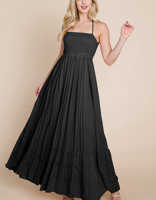 Load image into Gallery viewer, Smocked Flowy Boho Pleated Backless Maxi Dress
