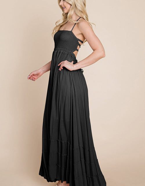 Load image into Gallery viewer, Smocked Flowy Boho Pleated Backless Maxi Dress
