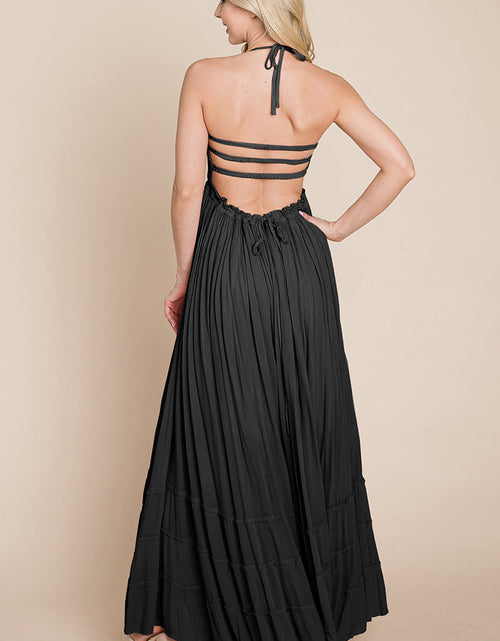 Load image into Gallery viewer, Smocked Flowy Boho Pleated Backless Maxi Dress
