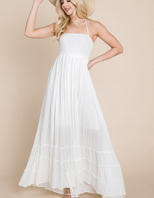 Load image into Gallery viewer, Smocked Flowy Boho Pleated Backless Maxi Dress
