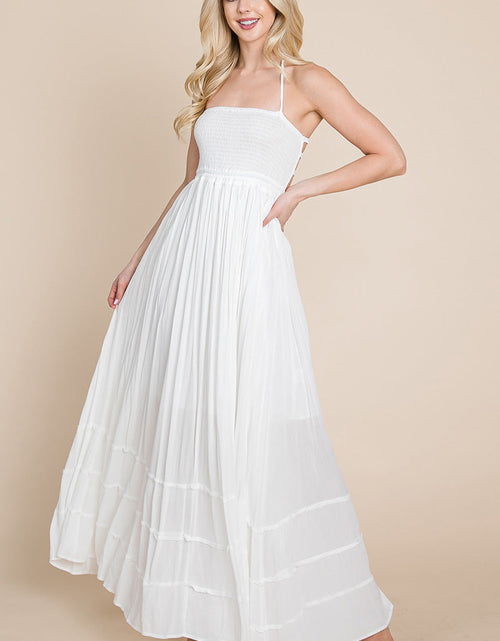 Load image into Gallery viewer, Smocked Flowy Boho Pleated Backless Maxi Dress
