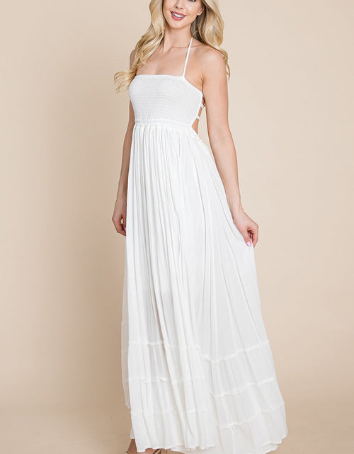 Load image into Gallery viewer, Smocked Flowy Boho Pleated Backless Maxi Dress
