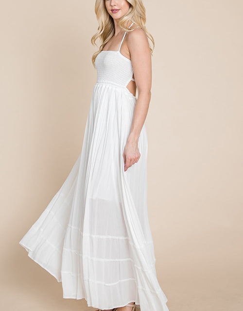 Load image into Gallery viewer, Smocked Flowy Boho Pleated Backless Maxi Dress
