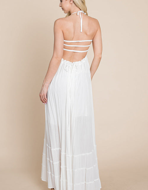 Load image into Gallery viewer, Smocked Flowy Boho Pleated Backless Maxi Dress
