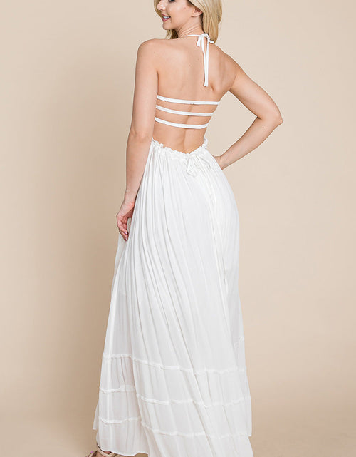 Load image into Gallery viewer, Smocked Flowy Boho Pleated Backless Maxi Dress
