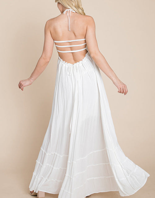 Load image into Gallery viewer, Smocked Flowy Boho Pleated Backless Maxi Dress
